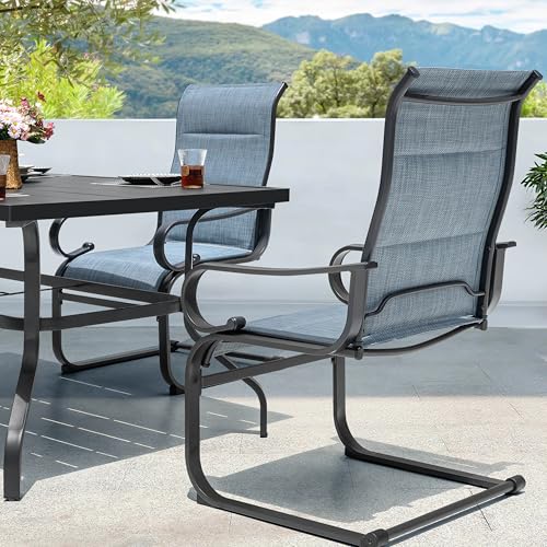 Image of NUU GARDEN 7PCS Patio Dining Set with 1.6 Inch Umbrella Hole Powder-Coated Metal Frame Outdoor Furniture with 6 Padded Textilene C-Spring Chairs and Table for Backyard Garden Poolside Lawn Black Blue