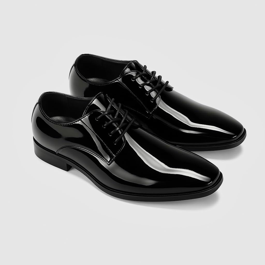 Mens Tuxedo Dress Shoes Formal Classic Patent Leather Oxfords Business Wedding Shoe Suit Black - Image 3