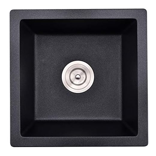 KINGO HOME Composite Sink Black Quartz Bar Sink 16-Inch Drop In & Undermount Granite Bar Sink with Strainer Drain, Single bowl Prep Kitchen Farmhouse Bar Sink
