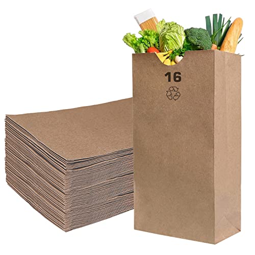 EcoQuality Brown Kraft Paper Bag (16 lb) Small - Paper Lunch Bags, Snacks, Gift Bags, Grocery, Merchandise, Party Bags,To Go, Carry Out, Recyclable (7 3/4