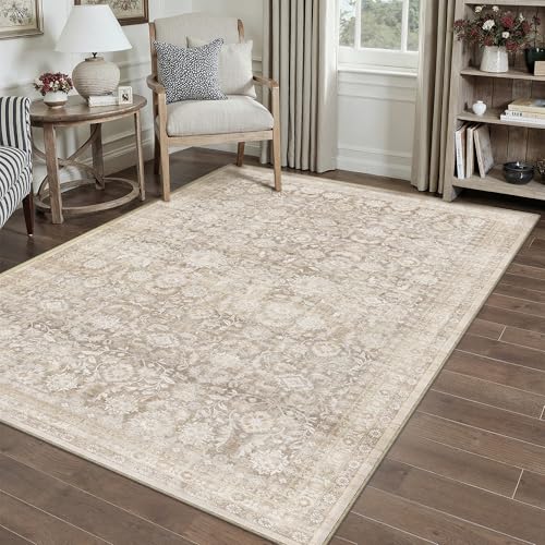 PureCozy Waschbarer Beige Teppich Wohnzimmer 80x150cm Vintage Tepich for Living Room kurzflor rutschfest Weich Boho Retro Carpet für Küchen Schlafzimmer Esszimmer Bedroom