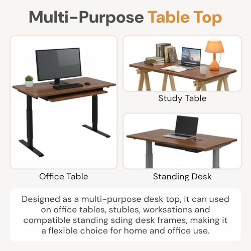 Image of Table Top for Office, Study & Standing Desk - 18mm Pre-Laminated Engineered Wood, Matte Scratch & Spill Resistant, Load up to 120 kg, Suitable Frames - 48x24 inch, Walnut