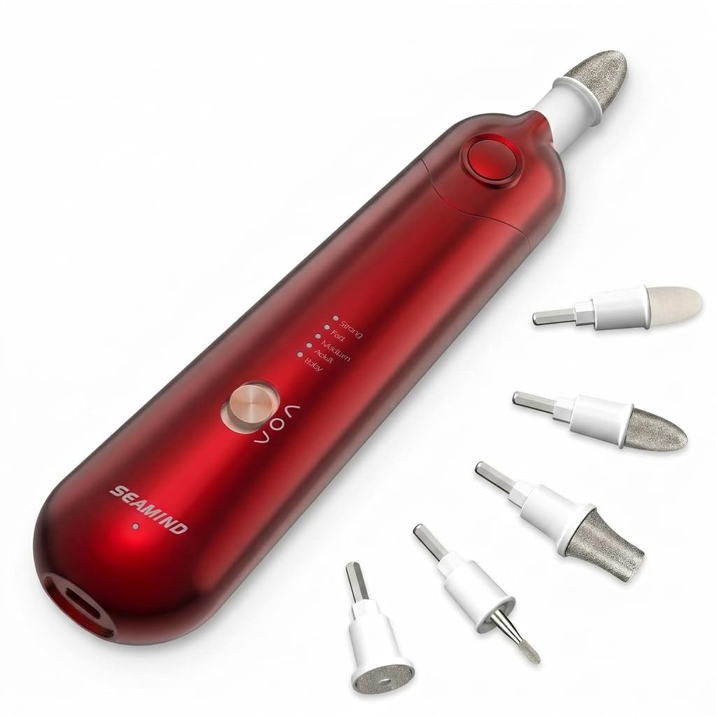 SEAMIND 5 in 1 Professionelle Elektrische Nagelfeile Kit, Kabellose Maniküre Pediküre Set, Wiederaufladbarer Nagelschleifer für Dicke Acrylnägel, 5 Geschwindigkeiten Hand Fußpflege Trimmer für Männer