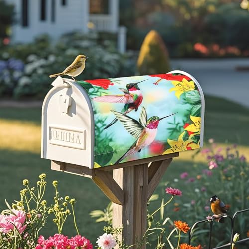 Image of Mailbox Covers Magnetic Standard Size 18 x 21 Inch Beautiful Flowers in Spring,Mailbox Wraps for Garden Yard Home Outdoor Decor (Hummingbird)