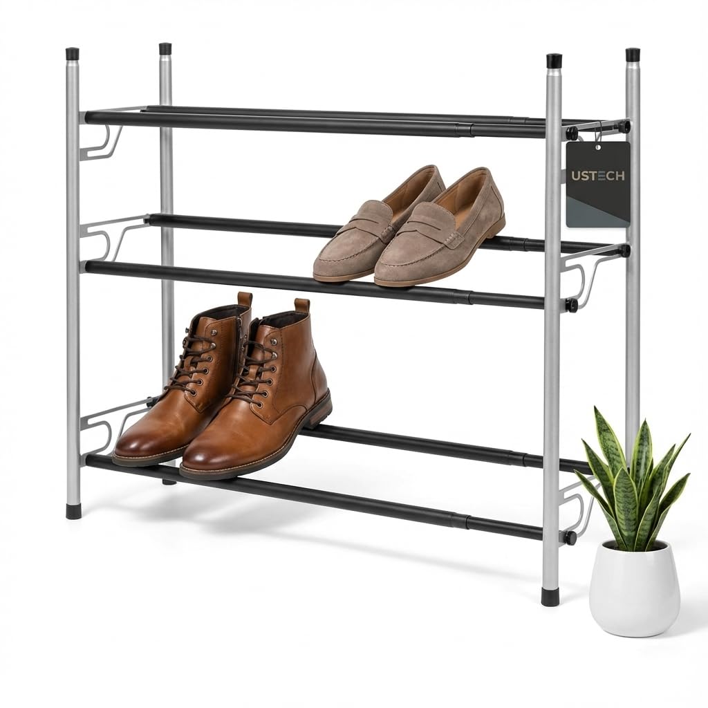 USTECH 2-Tier Shoe Rack Organizer - Sturdy Shoe Storage Organizer for Entryway | Metal Shelf Shoe Rack for Closet, Bedroom, Shoe Storage Shelves,