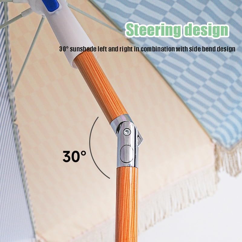 Ombrellone Da Giardino Con Frange, 180cm Ombrellone Mare Portatile Inclinabile, Parasole Esterno Per Terrazza, Spiaggia, Piscina, Senza Base