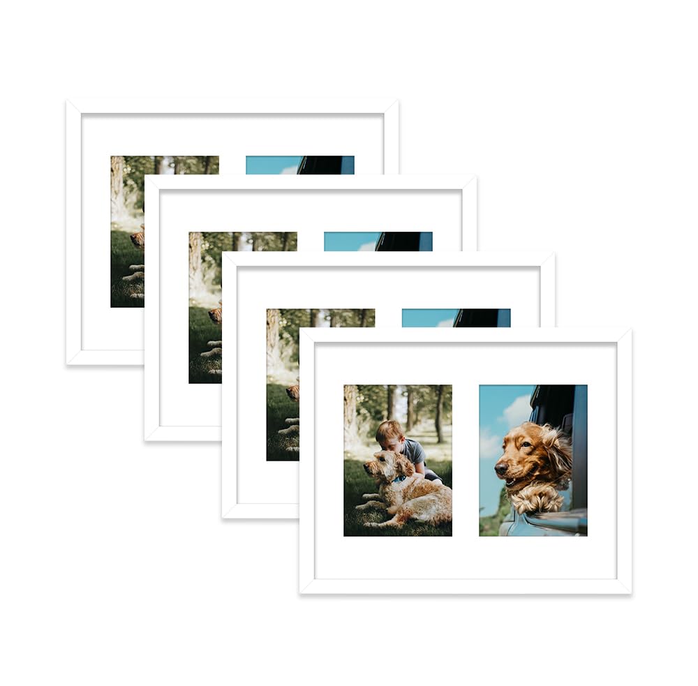 White Multi Photo Frame - Holds 2 x 7x5 Pictures, Family Collage Picture Frame for Wall Display, 14x11 Frame size, Set of 4