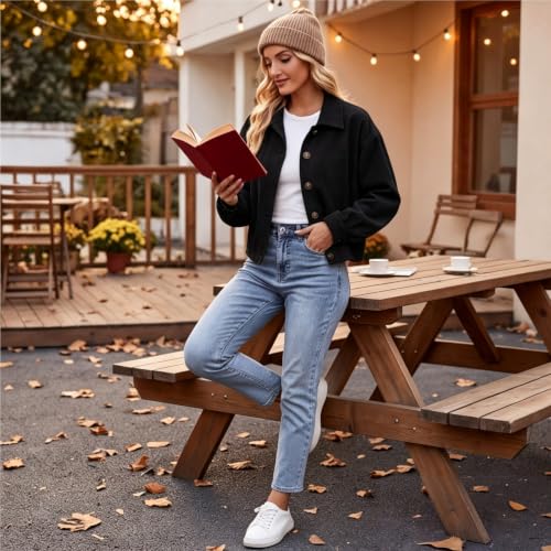Cropped Jacket Women Corduroy Button Down Shacket Long Sleeve Cardigan - image 9
