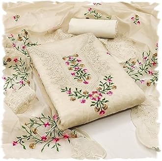 Pandadi Saree Women's Heavy Chanderi Embroidery Work Fancy Unstitched Salwar Suit Dress Material