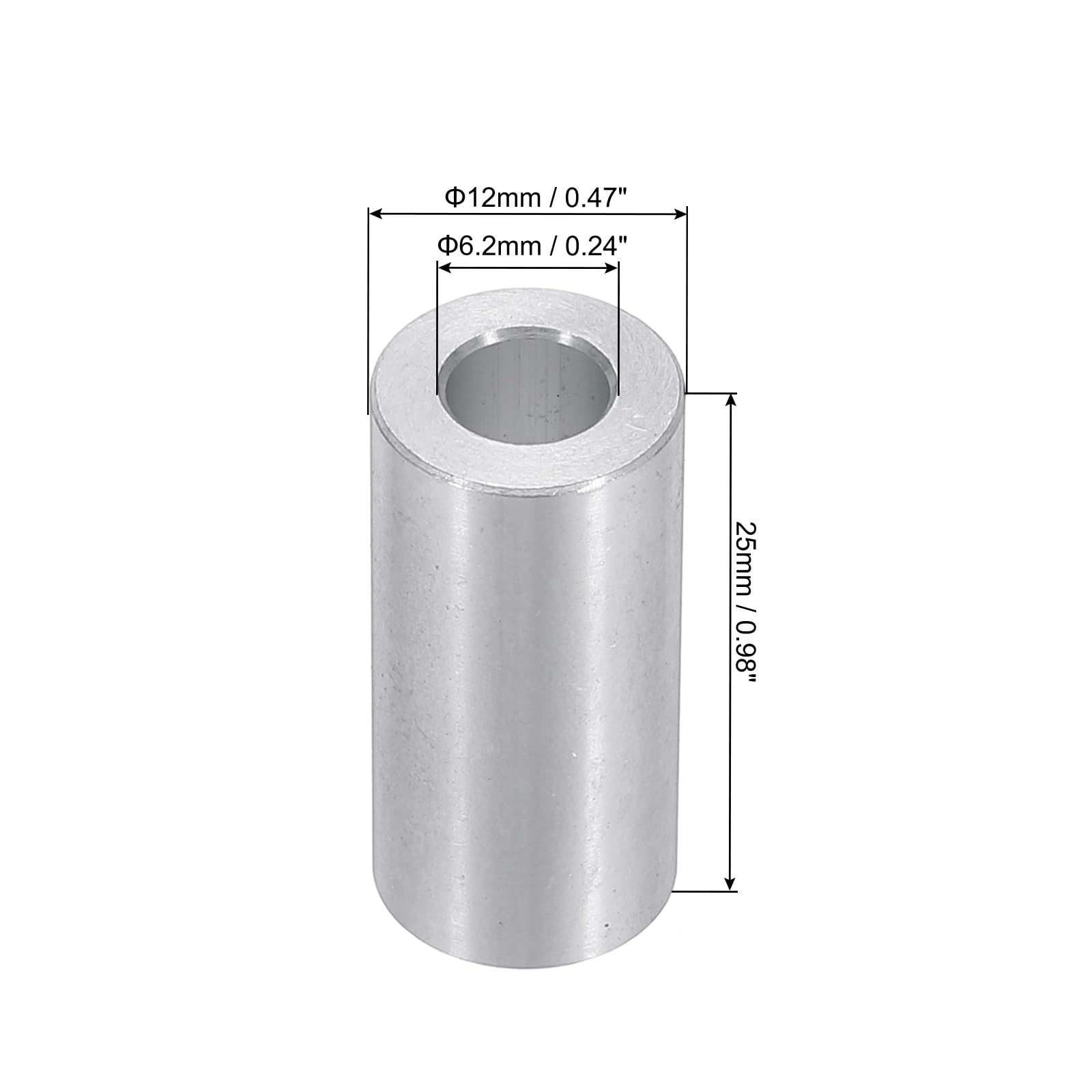 PATIKIL M6 Aluminum Spacers, 6pcs 1/4" x1/2" Round Metal Spacers for 1/4 or M6 Screw Bolts, Unthreaded Standoff Bushing 1"L - Image 2