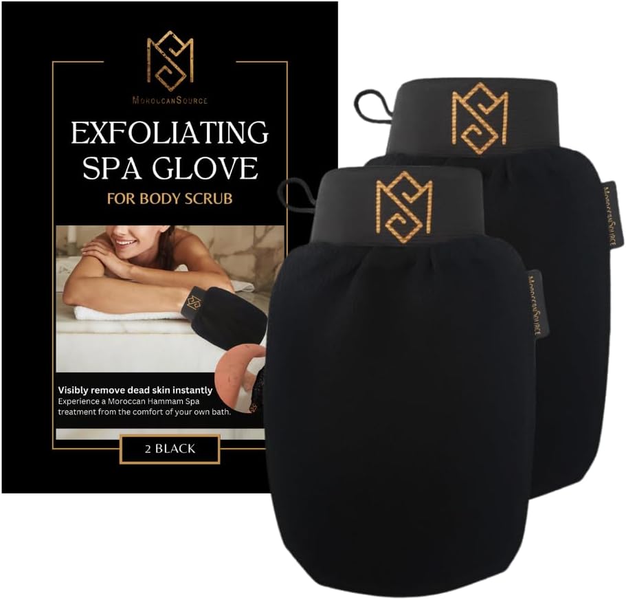 Product image of MS Exfoliating Bath Glove for Body Scrub (Kessa mitt) - PACK OF 2 - For Dead Skin Scrubbing and Deep Pore Cleansing - Gentle Viscose Fiber - by MoroccanSource