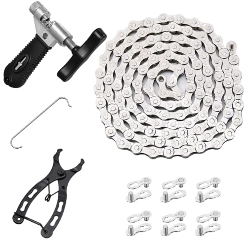 Bike Chain Kit, 6/7/8 Speed Multi-Function Bike Mechanic Repair Kit, Chain Breaker and Bike Link Plier with Hook and 3 Pairs Bicycle Buckle, Reusable