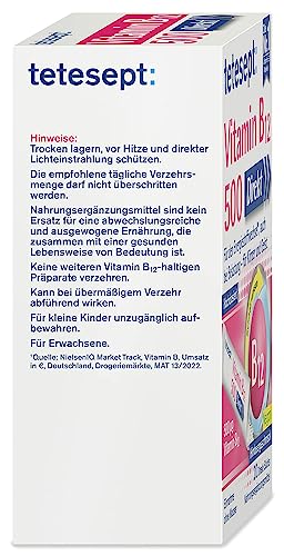tetesept Vitamin B12 500 Direkt - 4 x 20 Direkt-Sticks - Nahrungsergänzungsmittel für den Energiestoffwechsel*, auch bei Belastung - Vitamin B12 Pulver hochdosiert zur Einnahme ohne Wasser