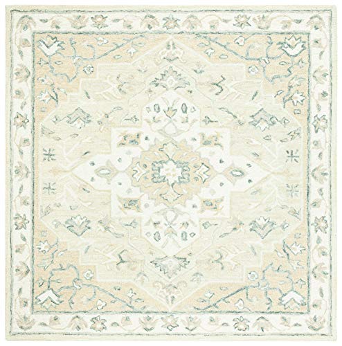 SAFAVIEH Micro-Loop Collection 3' Square BeigeIvory MLP505B Handmade Medallion Premium Wool Entryway Living Room Foyer Bedroom Accent Rug