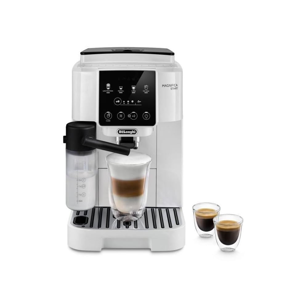 De'Longhi Magnifica Start ECAM220.61.W, Macchina Caffè Automatica dal Chicco alla Tazza, 4 Ricette One-Touch, Sistema Latte Crema Hot, Montatore Automatico Latte, Pannello Controllo Soft-Touch, Bianco