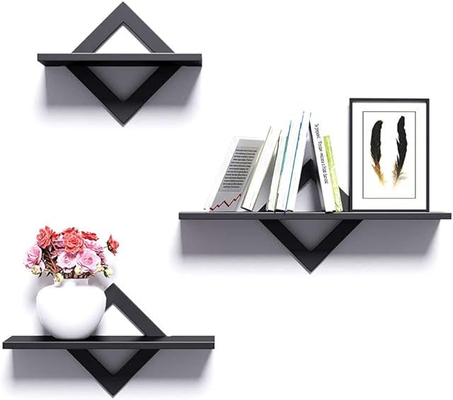 piorlado Floating Shelf Wall Mounted Shelves, Black Wall Shelves Set of 3 Modern Decorative Display Storage Shelves with Invisible Mounting for Bathroom, Bedroom, Office, Living Room, Kitchen,etc