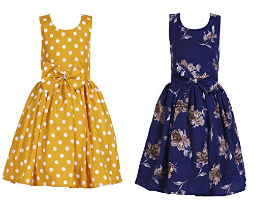 Image of Casual Frock for Baby Girls,Blue Printed and Olive Printed,Pack of 2