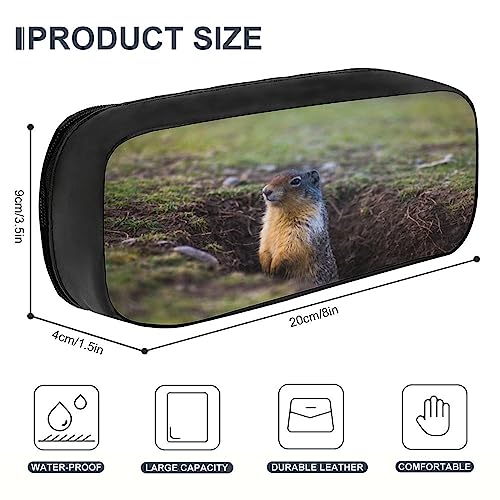 Fionel Groundhog Pu Leather Quad Pen Case Zipper Pencil Pouch Holder For Pens Case Office Storage Box Organizer Pen Bag(8×1.5×3.5 In) #TOP1