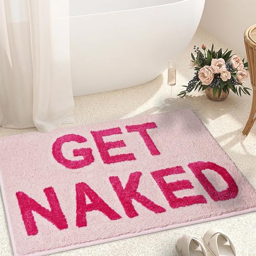 KOEXM Get Naked Bath Mat Bathroom Rugs 16 x 24 Non Slip Bath Rugs Soft Pink Cute Bath Mats for Tub and Shower Machine Washable Girl Apartment Decor Aesthetic