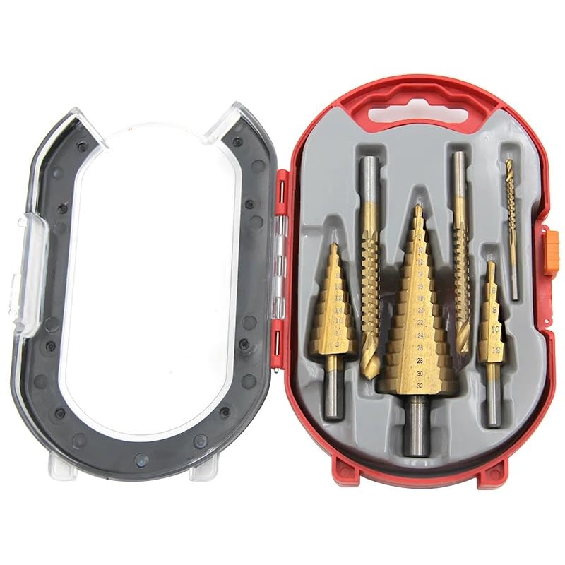 Lagnlnaoy 4-12/4-20/4-32mm Triangular Handle Straight Groove Ladder Drill 3/6/8 Saw Drill 6pc Hole Punching Worker Assembly Set