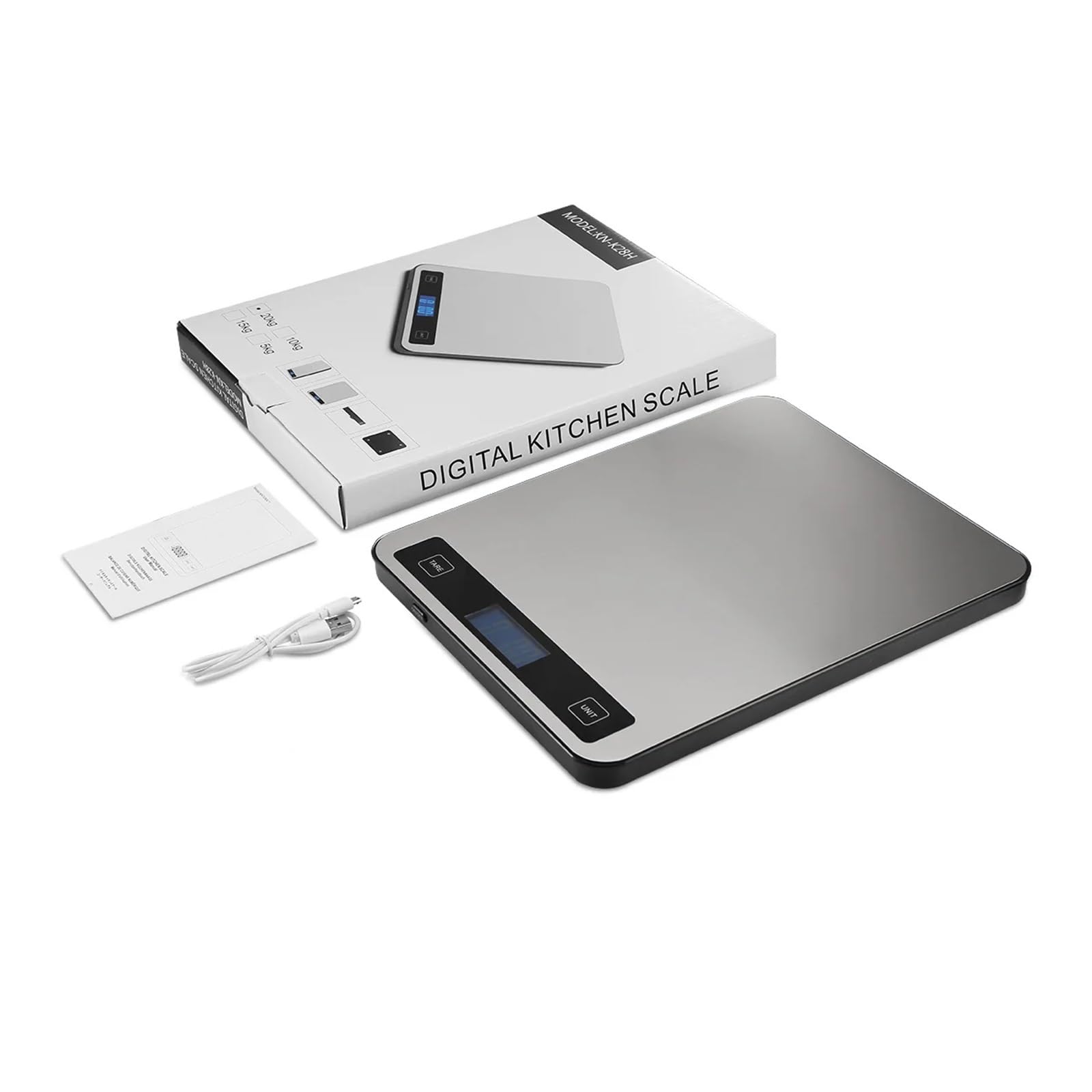 20Kg/1g cyfrowa waga kuchenna zasilana przez USB waga wielofunkcyjna waga do żywności do pieczenia gotowanie gospodarstwa domowego ważenie waga elektroniczna,Waga precyzyjna(Nero)
