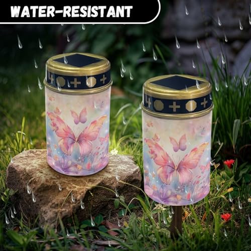 Image of Butterfly Light for Prayer Cemetery Solar Lights for Grave Cemetery Decor Candle Lamp Waterproof Solar Power Light Eternal Lights for Graves Cemetery Memorial Gift 2 Pcs