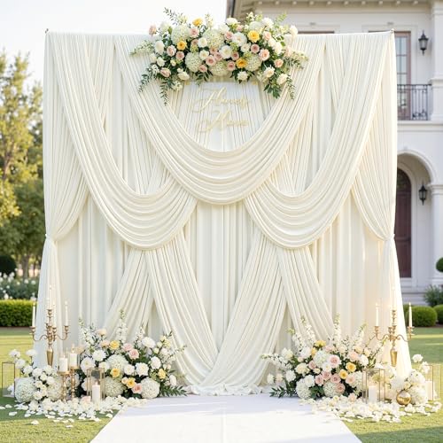 50ft x 12ft Wrinkle Free Ivory Backdrop Curtains for Parties 10 Panels Silky 12FT Long Photo Backdrop Drapes Back Drop Cloth for Wedding Birthday Photography Background Decor