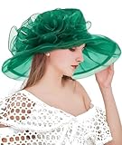 Z&X Organza Derby Church Dress Hats for Women Wide Brim Floral Fascinator Bridal Wedding Tea Party Hat Green