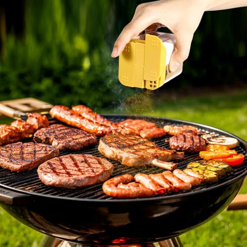 4 in 1 Gewürzstreuer Camping, Camping Zubehör, Campingküche Gewürzgläser, Campingzubehör für Grillpartys, Ausflüge und Exkursionen im Freien (Gelb)