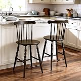 chairus 24' Windsor Counter Height Bar Stools Set of 2, Farmhouse Wooden Counter Stools with Spindle Back & Turned Legs, Rustic Vintage Colonial Bar Chairs for Kitchen Island, Antique Brown