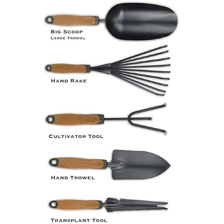 Made in USA 5-Piece Garden Tool Set: Heavy Duty, Powder-Coated Steel with Cork Handles