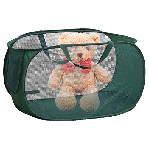 Pop Up Laundry Hamper, Collapsible Laundry Hampers, Foldable Pop-Up Mesh Hamper with Carry Handles & Side Pocket, Breathable Laundry Basket Dirty Clothes Mesh Basket for Bathroom, Travel, Toys