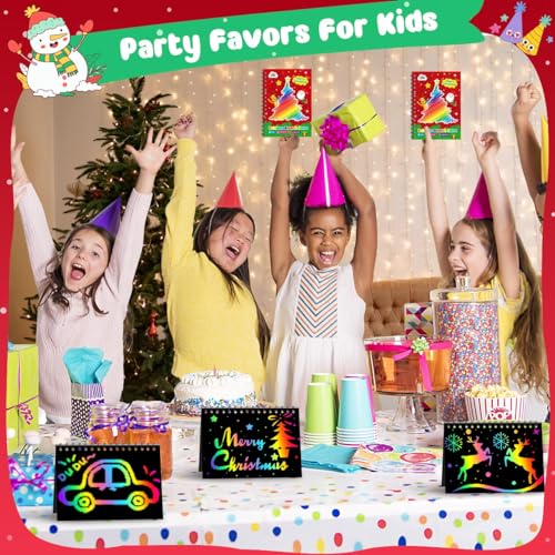 Image of ZMLM 24 Pack Rainbow Art Scratch Notebooks for Kids Birthday Party Favors (Christmas, 16)