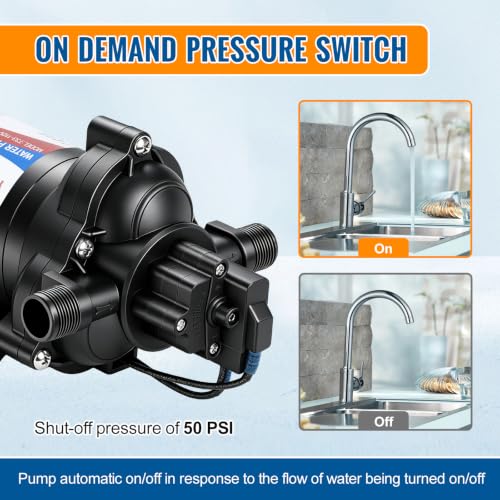 Image of YOUNGTREE RV Water Pressure Diaphragm Pump 110V 4.0GPM 50PSI On Demand Fresh Water Transfer Pump 110Volt AC with Garden Hose Adapters for Irrigation Home Pool Draining Sprinkler