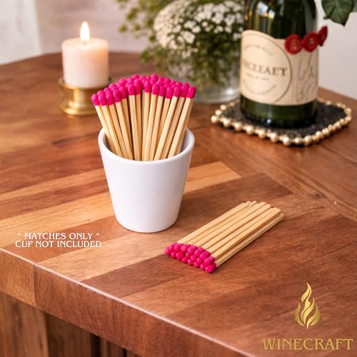 Image of 150 Count | 4 inch Pink Matches | Strikers Included | Color Tip Wooden Match | Refill for Matchstick Jars, Candle Display, Holders & Bottles | 4 in inches Long