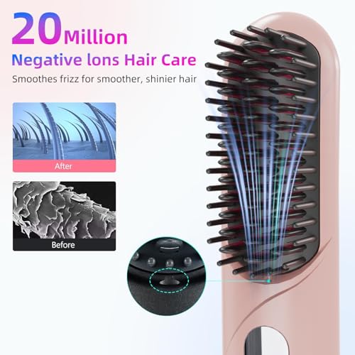 Cepillo alisador de pelo inalámbrico portátil rosa miniatura 4