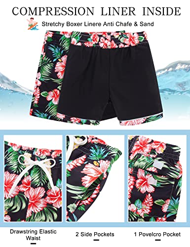 Image of UNICOMIDEA Boys Hawaiian Outfits Tropical Print Button Down Shirt + Swim Trunks 2 Piece Sets for 5-12T Kids