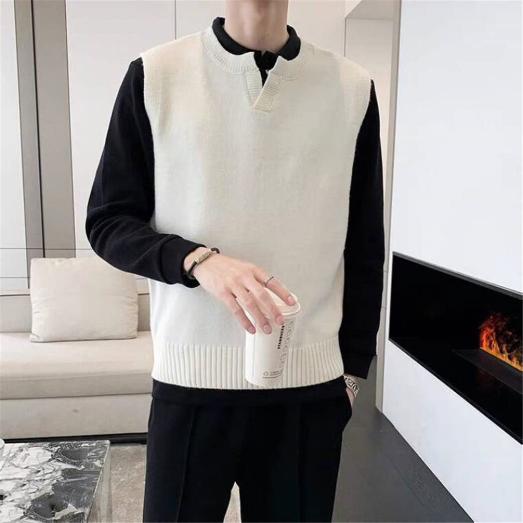 Suéter de los hombres delgado sin mangas chaleco otoño invierno casual color sólido chaleco cuello en V jersey de punto más tamaño, caqui, S