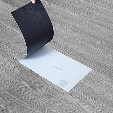 Self Adhesive Vinyl Flooring Tile, Grained Effect Vinyl Plank, 36 Tiles Waterproof PVC Floor Tiles for Bathroom Kitchen Home Office Flat Floor Flooring Material 91.5x15.2cm 5m2, Washed-Grey Cover