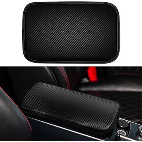 Amiss Car Center Console Pad, Universal Waterproof Car Armrest Seat Box Cover, Car Interior Accessories, Carbon Fiber PU Leather Auto Armrest Cover Protector for Most Vehicle, SUV, Truck, Car (Black) Cover