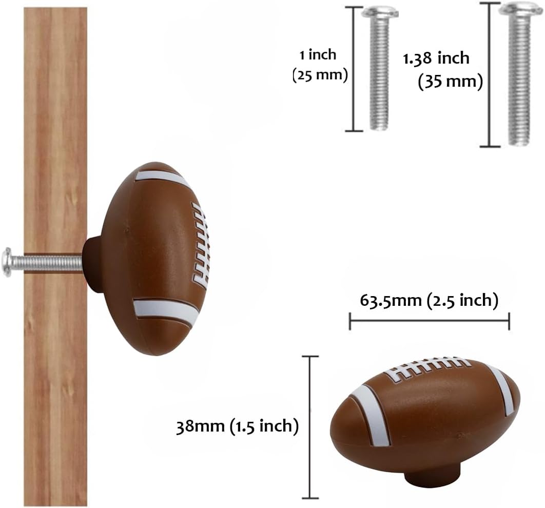 Rugby Football Dresser Knobs, [6 Pack] Sports Drawer Knobs, Ball Knobs for Kids Boys Dresser Drawer/Cabinet/Door
