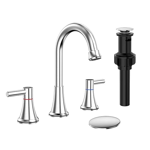 Bathroom Faucets for Sink 3 Hole,Faucet for Bathroom Sink,8 Inch Widespread Bathroom Sink Faucet with Pop-up Drain and 2 Supply Hoses for Bathroom Vanity Lavatory (Brushed Nickel)