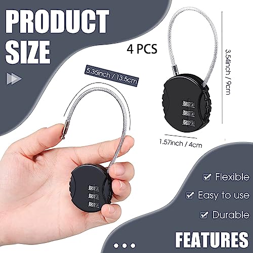 woojfcang-4-Pcs-Small-Number-Locks-Zinc-Alloy-Combination-Padlocks-3-Digit-Security-Cord-Padlocks-Code-Lock-Weatherproof-Travel-Cable-Combination-Lock-for-Gym-Locker-Luggage-Suitcase