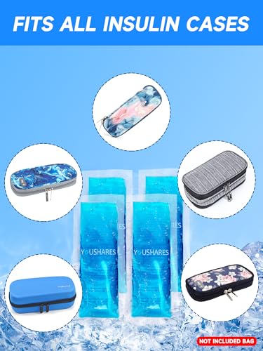Image of YOUSHARES Ice Packs for Insulin Cooler Travel Case - TSA Approved Medicine Cold Pack for Air Travel, Reusable Mini Freezer Packs Small Diabetic Cooling Flight Ice Bags 4 Packs