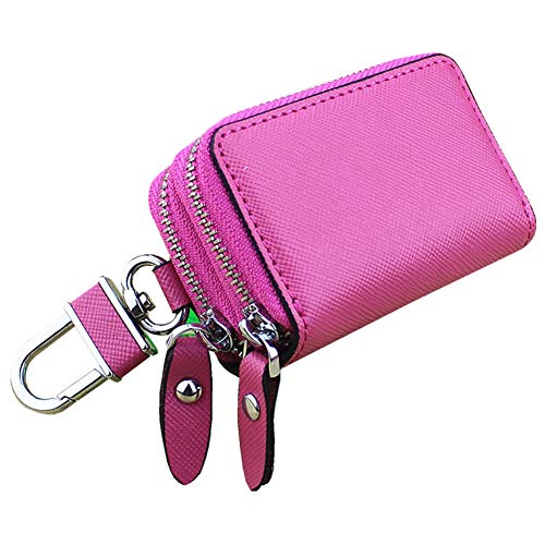Véritable cuir Double Zipper voiture Key Case porte,ÉTui CléS Voiture En Cuir Double Fermeture éClair Porte-Clé Voiture En Cuir VéRitable Avec Double Fermeture ​éClair Pour Femme,Rose Rouge Cover