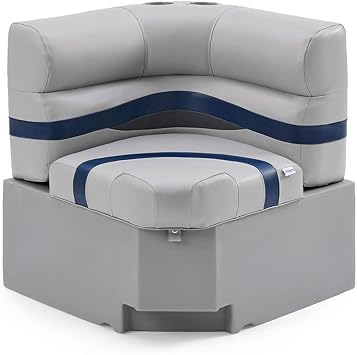 DeckMate Complete 28" Corner Premium Pontoon Boat Seat Bench and Base - Gray, Blue and Charcoal