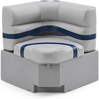 DeckMate Complete 28" Corner Premium Pontoon Boat Seat Bench and Base - Gray, Blue and Charcoal