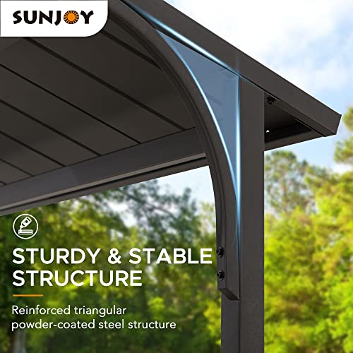Sunjoy Grill Gazebo 5 Ft. X 8 Ft. Brown Steel Frame Double Tiered Hardtop Gazebo With Ceiling Hook And Shelves #TOP2
