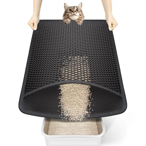 Conlun tappetino lettiera gatto 58x42 cm, design a doppio strato a forma di nido d'ape, urina e materiale impermeabile, design di controllo della con maniglie laterali Nero