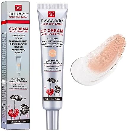 Color Correcting CC Cream With Centella Asiatica,Multi-Purpose Skin Tone Adjusting CC Cream Concealer Full Coverage,SPF 25 Sunscreen Moisturizing Pre-Makeup Primer Brightening for Mature Skin